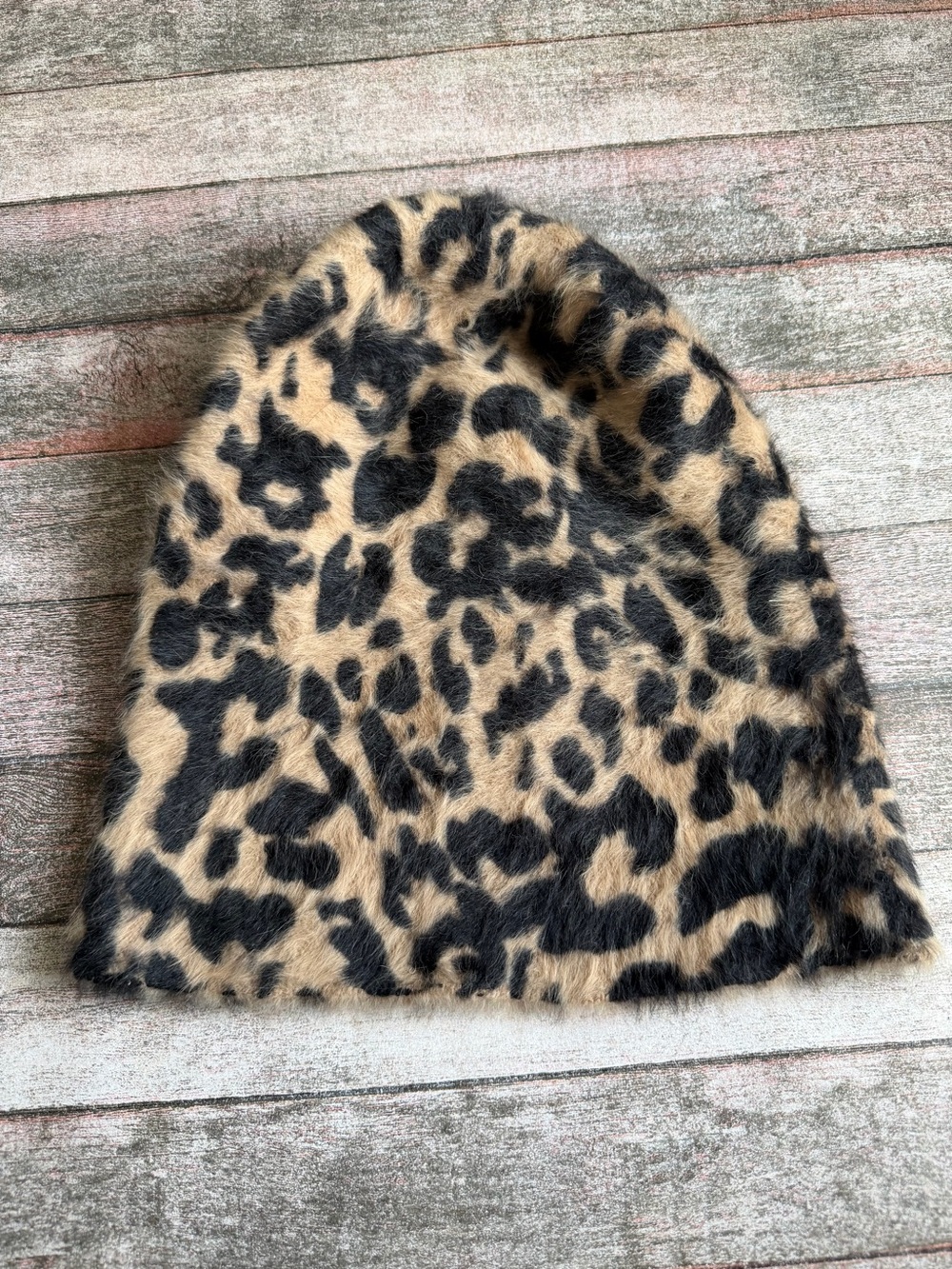 Charlotte Russe Faux Fur Leopard Beanie - Tan & Black